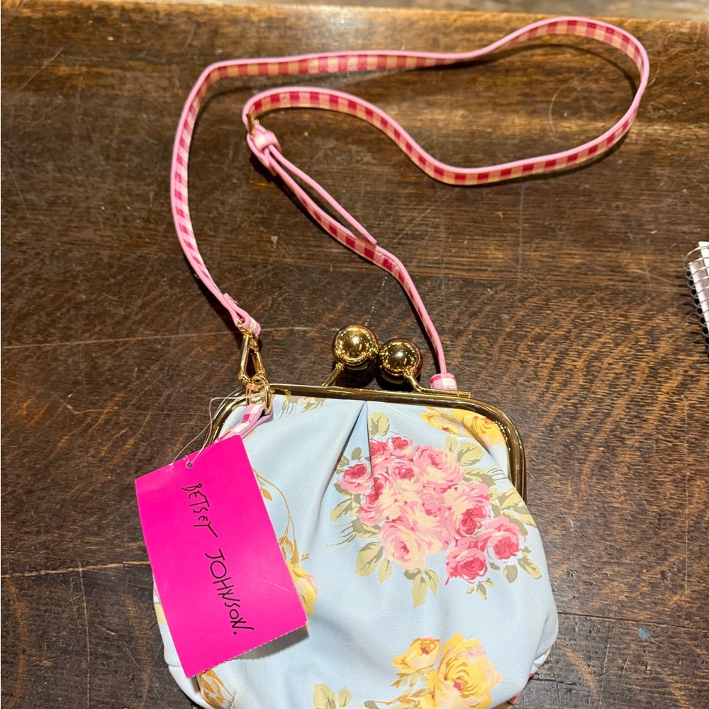 Betsey Johnson Charming Floral Kiss Lock Bag-blue